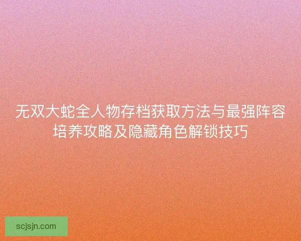 无双大蛇全人物存档获取方法与最强阵容培养攻略及隐藏角色解锁技巧