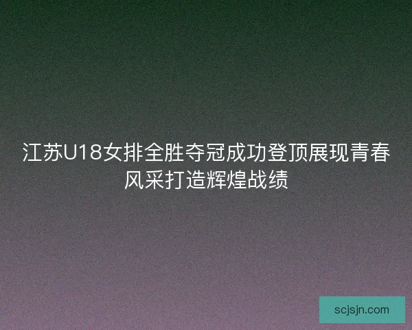 江苏U18女排全胜夺冠成功登顶展现青春风采打造辉煌战绩