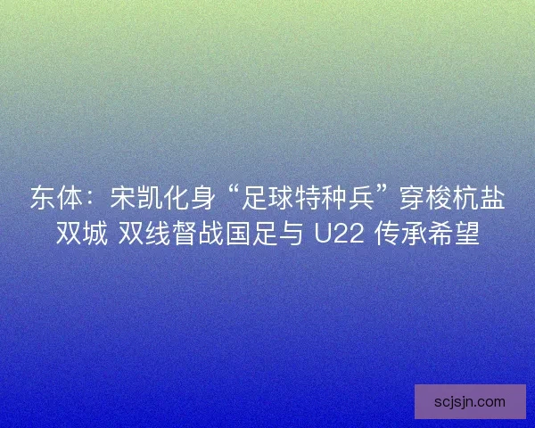 东体：宋凯化身 “足球特种兵” 穿梭杭盐双城 双线督战国足与 U22 传承希望